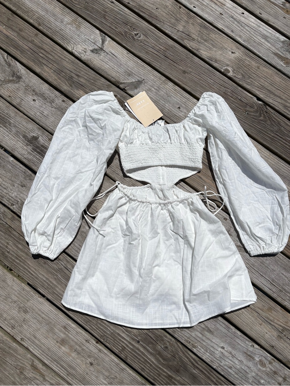 NWT Sabo Skirt White Puff-Sleeve Mini Dress - Picture 4 of 5